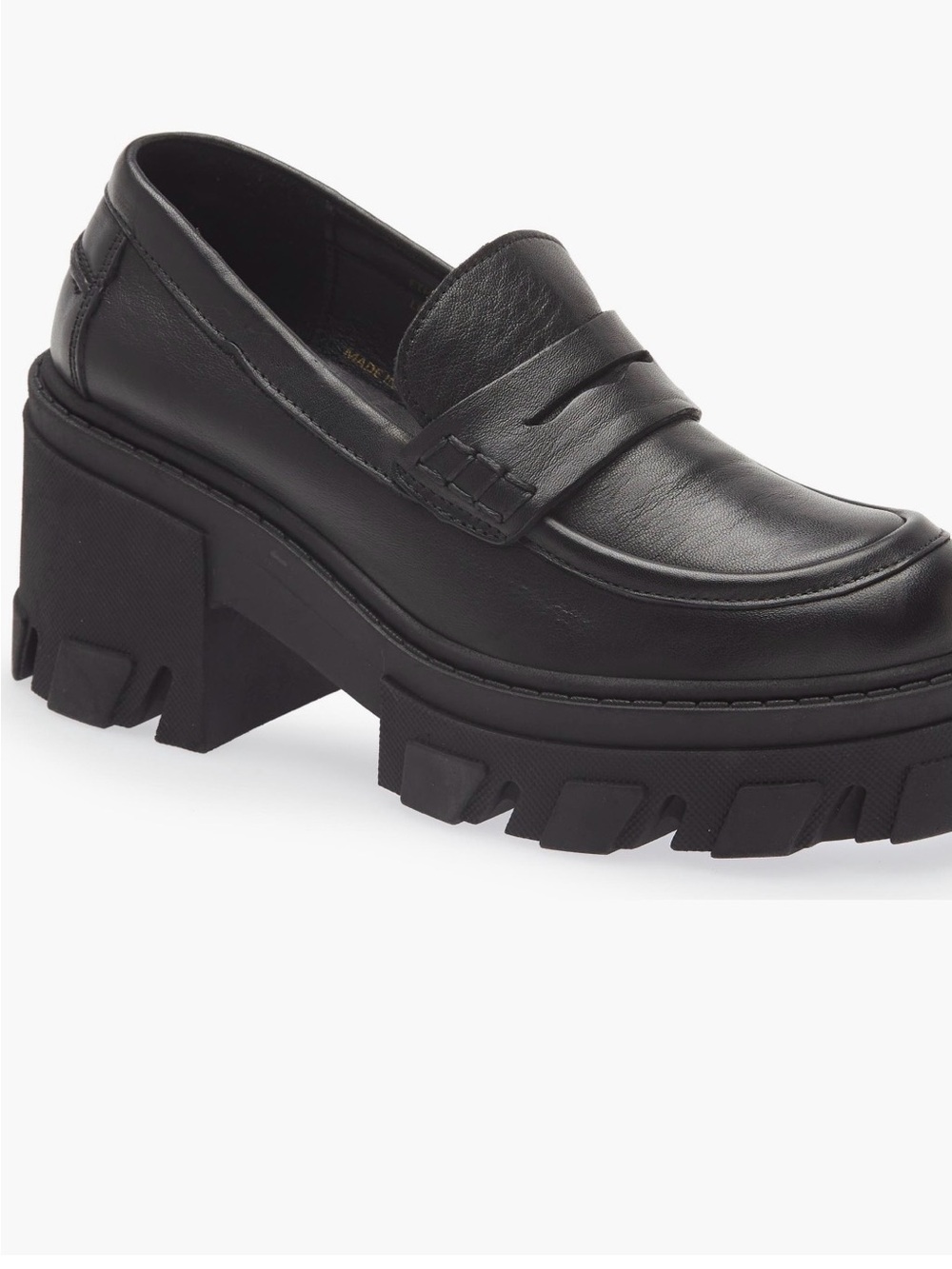 Steve Madden Black Leather Lug-Sole Penny Loafers